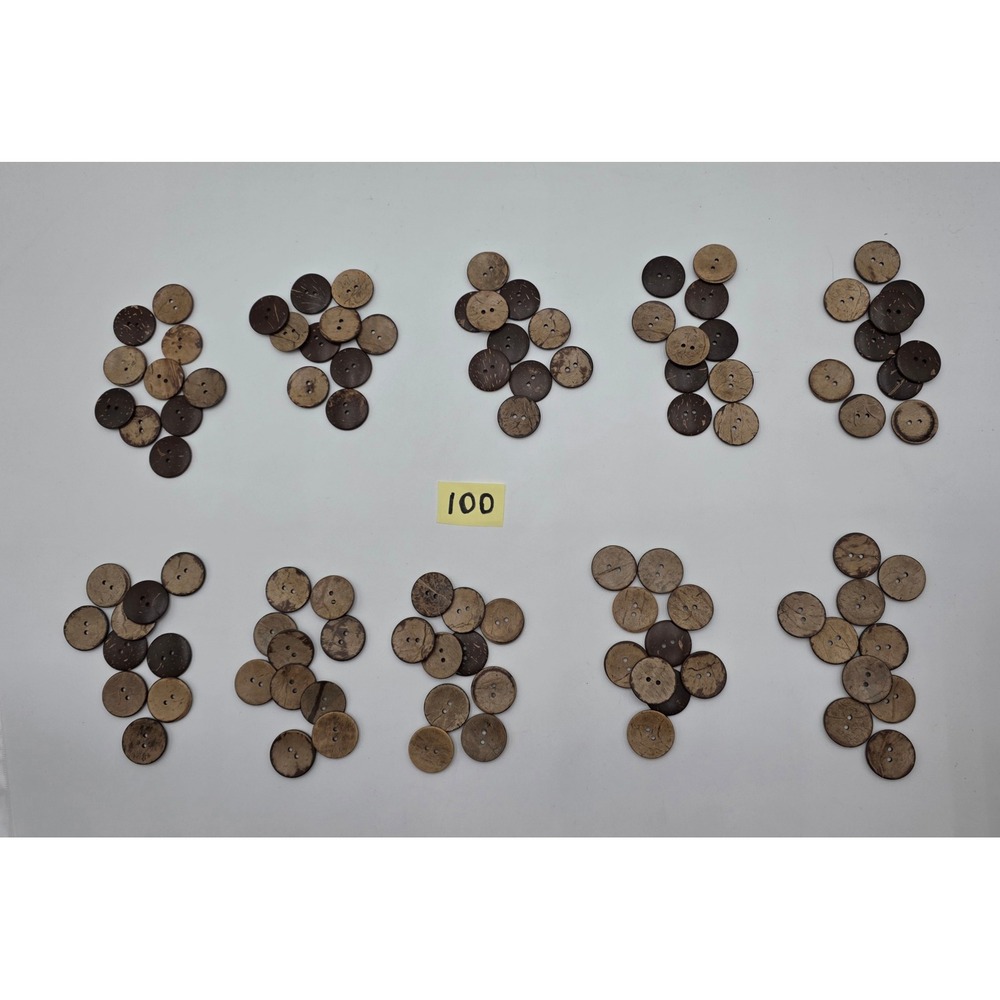 100pc Natural Coconut Shell Buttons 1 In Round 2-Hole Rustic Brown Craft Sewing